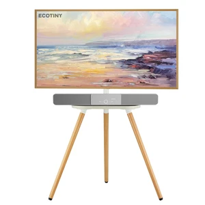Tripod TV Stand for 43-65" TVs, Swivel, White Height-adjustable easel TV stand, wood media shelf, cable management and VESA up to 400x400 Tripod TV Stand for 43-65" TVs, Swivel, White Height-adjustable easel TV stand, wood media shelf, cable management and VESA up to 400x400