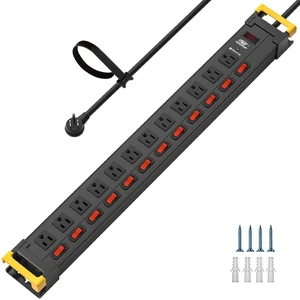 12-Outlet Metal Power Strip with Individual Switches, 15A/1875W, 9FT Wide Spacing for Bulky Plugs, 1020J Surge Protector Power Strip with Cable Management, Perfect for Home Garage Shop School 12-Outlet Metal Power Strip with Individual Switches, 15A/1875W, 9FT Wide Spacing for Bulky Plugs, 1020J Surge Protector Power Strip with Cable Management, Perfect for Home Garage Shop School
