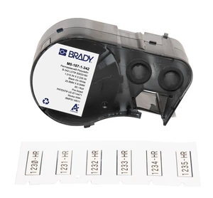 Authentic (M5-187-1-342) PermaSleeve® Heat-Shrink Labels Polyolefin 0.335" H x 1" W Black on White 0.187" Dia, Cartridge of 80 Labels. for use with The BMP51 and M511 Label Printers Authentic (M5-187-1-342) PermaSleeve® Heat-Shrink Labels Polyolefin 0.335" H x 1" W Black on White 0.187" Dia, Cartridge of 80 Labels. for use with The BMP51 and M511 Label Printers