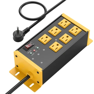 EMI/RFI Filtering Surge Protector, 15 FT Flat Plug Cord, Yellow Heavy Duty Power Strip with Noise Isolated Banks, Wall Mount Metal 6 Outlets, 4800J Surge Protection, ETL Listed EMI/RFI Filtering Surge Protector, 15 FT Flat Plug Cord, Yellow Heavy Duty Power Strip with Noise Isolated Banks, Wall Mount Metal 6 Outlets, 4800J Surge Protection, ETL Listed