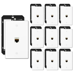 10-Pack Shielded Cat7 Ethernet Wall Plate, 1-Port Keystone 10Gbit/s, 1-Port Keystone Wall Plate with Bracket + Cat7 Shielded RJ45 Coupler, Female to Female RJ45 Cat7 Wall Plate, PoE 10-Pack Shielded Cat7 Ethernet Wall Plate, 1-Port Keystone 10Gbit/s, 1-Port Keystone Wall Plate with Bracket + Cat7 Shielded RJ45 Coupler, Female to Female RJ45 Cat7 Wall Plate, PoE
