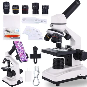 Microscope for Adults & Kids, 40X-2500X High-Power Compound Microscope for Students, School Lab & Home Schooling,Equiped with Slides Set & Phone Holder (White) Microscope for Adults & Kids, 40X-2500X High-Power Compound Microscope for Students, School Lab & Home Schooling,Equiped with Slides Set & Phone Holder (White)