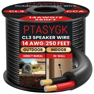 14 Gauge Outdoor Speaker Wire 250ft CL3 Direct Burial CCA Cable CL2 Rated, 2 Conductor Stranded Core, UV and Weather Resistant, No Conduit Needed Underground, Garden Patio Pool Audio 14 Gauge Outdoor Speaker Wire 250ft CL3 Direct Burial CCA Cable CL2 Rated, 2 Conductor Stranded Core, UV and Weather Resistant, No Conduit Needed Underground, Garden Patio Pool Audio