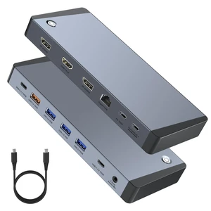 13-in-1 Laptop Docking Station 3 Monitors for Mac and Windows, USB C Hub with Triple 4K@60Hz (2DP+1HDMI), 100W PD Charging, One-Click Screen Off Switch, 10Gbps Data, Gigabit LAN, for Office and Gaming 13-in-1 Laptop Docking Station 3 Monitors for Mac and Windows, USB C Hub with Triple 4K@60Hz (2DP+1HDMI), 100W PD Charging, One-Click Screen Off Switch, 10Gbps Data, Gigabit LAN, for Office and Gaming