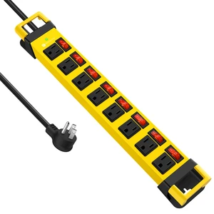 Heavy Duty Power Strip with 8 Outlets,1200J,Yellow,15FT Individual Switch with Multiple Outlets,Wall Mount Plug Extender, Grounding, Garage Power Strip Heavy Duty Power Strip with 8 Outlets,1200J,Yellow,15FT Individual Switch with Multiple Outlets,Wall Mount Plug Extender, Grounding, Garage Power Strip