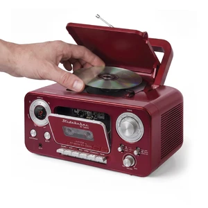 Portable CD Player with Bluetooth, AM/FM Stereo Radio & Cassette Player/Recorder with Aux-in and AC/DC Power - Red & Silver Portable CD Player with Bluetooth, AM/FM Stereo Radio & Cassette Player/Recorder with Aux-in and AC/DC Power - Red & Silver