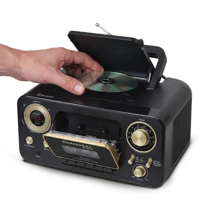 Portable CD Player with Bluetooth, AM/FM Stereo Radio & Cassette Player/Recorder with Aux-in and AC/DC Power - Black & Gold Portable CD Player with Bluetooth, AM/FM Stereo Radio & Cassette Player/Recorder with Aux-in and AC/DC Power - Black & Gold
