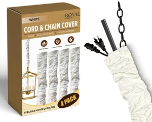 Cord & Chain Cover 4 ft Silk Type Fabric, Chandelier Pendant Lighting Chain & Cable Management, Touch Fastener, White - 4 Pack Cord & Chain Cover 4 ft Silk Type Fabric, Chandelier Pendant Lighting Chain & Cable Management, Touch Fastener, White - 4 Pack