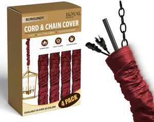 Cord & Chain Cover 4 ft Silk Type Fabric, Chandelier Pendant Lighting Chain & Cable Management, Touch Fastener, Burgundy - 4 Pack Cord & Chain Cover 4 ft Silk Type Fabric, Chandelier Pendant Lighting Chain & Cable Management, Touch Fastener, Burgundy - 4 Pack