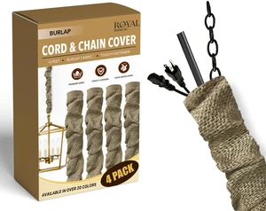 Cord & Chain Cover 4 ft Silk Type Fabric, Chandelier Pendant Lighting Chain & Cable Management, Touch Fastener, Burlap - 4 Pack Cord & Chain Cover 4 ft Silk Type Fabric, Chandelier Pendant Lighting Chain & Cable Management, Touch Fastener, Burlap - 4 Pack