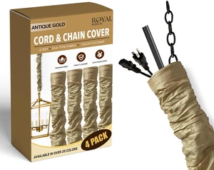 Cord & Chain Cover 4 ft Silk Type Fabric, Chandelier Pendant Lighting Chain & Cable Management, Touch Fastener, Antique Gold - 4 Pack Cord & Chain Cover 4 ft Silk Type Fabric, Chandelier Pendant Lighting Chain & Cable Management, Touch Fastener, Antique Gold - 4 Pack