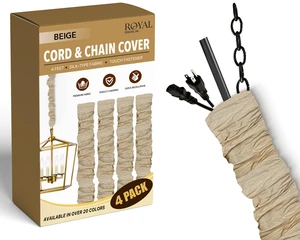 Cord & Chain Cover 4 ft Silk Type Fabric, Chandelier Pendant Lighting Chain & Cable Management, Touch Fastener, Beige - 4 Pack Cord & Chain Cover 4 ft Silk Type Fabric, Chandelier Pendant Lighting Chain & Cable Management, Touch Fastener, Beige - 4 Pack