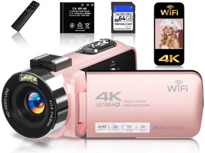 4K Video Camera Camcorder,UHD 56MP Camera Recorder,WiFi Vlogging Cameras for YouTube with IR Night Vision,18X Digital Zoom 3.0''Touch Screen Cam Corder with 64GB Card,Remote Control,Webcam,Pink 4K Video Camera Camcorder,UHD 56MP Camera Recorder,WiFi Vlogging Cameras for YouTube with IR Night Vision,18X Digital Zoom 3.0''Touch Screen Cam Corder with 64GB Card,Remote Control,Webcam,Pink