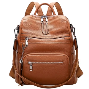 Genuine Leather Backpack for Women Soft Large Shoulder Bag Fits 11" ipad, Multi-pockets, Large Capacity Casual Shoulder Daypack for Daily Use, Travel, Commute, S106 Brown Genuine Leather Backpack for Women Soft Large Shoulder Bag Fits 11" ipad, Multi-pockets, Large Capacity Casual Shoulder Daypack for Daily Use, Travel, Commute, S106 Brown