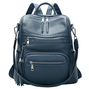 Genuine Leather Backpack for Women Soft Large Shoulder Bag Fits 11" ipad, Multi-pockets, Large Capacity Casual Shoulder Daypack for Daily Use, Travel, Commute, S106 Indigo Blue Genuine Leather Backpack for Women Soft Large Shoulder Bag Fits 11" ipad, Multi-pockets, Large Capacity Casual Shoulder Daypack for Daily Use, Travel, Commute, S106 Indigo Blue