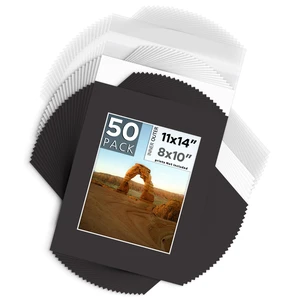 Mat Board Center, 50 Pack 11x14 Mat with Backings+Bags for 8x10 Photo Black Acid Free, White Core, Kit Mat For Pictures, Photos,Prints & Art Framing Mat Board Center, 50 Pack 11x14 Mat with Backings+Bags for 8x10 Photo Black Acid Free, White Core, Kit Mat For Pictures, Photos,Prints & Art Framing