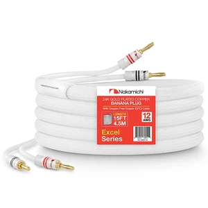 24k Gold Plated Banana Plugs with 12 AWG Speaker Cable 99.9% OFC Oxygen-Free Copper, Excel Series, Heavy Duty Braided for Amplifier Receiver Hi-Fi Stereo Audio Wire - White (15 feet / 4.5m) 24k Gold Plated Banana Plugs with 12 AWG Speaker Cable 99.9% OFC Oxygen-Free Copper, Excel Series, Heavy Duty Braided for Amplifier Receiver Hi-Fi Stereo Audio Wire - White (15 feet / 4.5m)