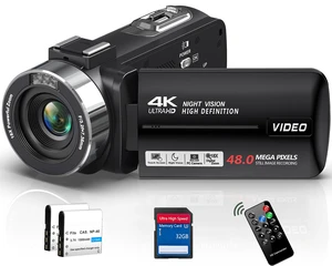 4K Camcorder Video Camera 48MP 18X Zoom IR Night Vision Vlogging Camcorders 3.0" 270° Rotatable IPS Screen, Video Recorder With Remote Control, 32GB SD Card and 2 Batteries 4K Camcorder Video Camera 48MP 18X Zoom IR Night Vision Vlogging Camcorders 3.0" 270° Rotatable IPS Screen, Video Recorder With Remote Control, 32GB SD Card and 2 Batteries