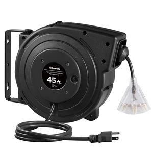 12 Gauge Retractable Extension Cord Reel, 45 FT 12AWG/3C SJTOW Heavy Duty Power Cord, 3 Grounded OutletsTriple Tap Cord Reel, Ceiling & Wall Mount, 15 Amp Circuit Breaker, UL Listed, H45CR06 12 Gauge Retractable Extension Cord Reel, 45 FT 12AWG/3C SJTOW Heavy Duty Power Cord, 3 Grounded OutletsTriple Tap Cord Reel, Ceiling & Wall Mount, 15 Amp Circuit Breaker, UL Listed, H45CR06