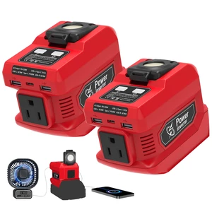 2 Pack 220W Power Inverter Compatible with Milwaukee 18V Battery DC 20V to AC 110V-120V Portable Power Generator, Inverter with 2 USB Ports &1 Type-C &1 AC Outlet, 400 Lumen LED Light 2 Pack 220W Power Inverter Compatible with Milwaukee 18V Battery DC 20V to AC 110V-120V Portable Power Generator, Inverter with 2 USB Ports &1 Type-C &1 AC Outlet, 400 Lumen LED Light