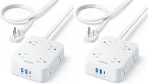 Flat Plug Surge Protector Power Strip 8 Outlets, 2 USB 1 USB C (20W iPhone15), 5ft Thin Cord, 2000J, Flat Plug Surge Protector Power Strip 8 Outlets, 2 USB 1 USB C (20W iPhone15), 5ft Thin Cord, 2000J,