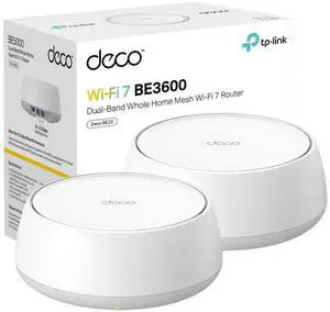 Dual-Band BE3600 WiFi 7 Mesh System Deco BE23, 4-Stream 3.6 Gbps, 160 MHz, Covers 4, 500 Sq.Ft, 2-Pa Dual-Band BE3600 WiFi 7 Mesh System Deco BE23, 4-Stream 3.6 Gbps, 160 MHz, Covers 4, 500 Sq.Ft, 2-Pa