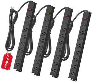 Heavy Duty Metal Power Strip, 4-Pack 8 Wide-Spaced Outlets, Switch 4 FT Cord Heavy Duty Metal Power Strip, 4-Pack 8 Wide-Spaced Outlets, Switch 4 FT Cord