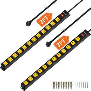 12 Outlet Long Power Strip, 3FT Power Cord, 2100 Joules Surge Protector, Wide Spaced Outlet Power Bar, Overload Protection Switch, Industrial Heavy Duty for Work Bench, Shop, Garage, 2 Pack 12 Outlet Long Power Strip, 3FT Power Cord, 2100 Joules Surge Protector, Wide Spaced Outlet Power Bar, Overload Protection Switch, Industrial Heavy Duty for Work Bench, Shop, Garage, 2 Pack