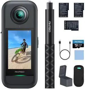 360 Action Camera Creator Combo- 5.7K 360 Video with 1/2" 48MP Sensors, 72MP 360 Photo, 360-SuperSmooth, Invisible Selfie Stick, 360° Horizon Lock, AI Tracking with 64GB MicroSD Card 360 Action Camera Creator Combo- 5.7K 360 Video with 1/2" 48MP Sensors, 72MP 360 Photo, 360-SuperSmooth, Invisible Selfie Stick, 360° Horizon Lock, AI Tracking with 64GB MicroSD Card
