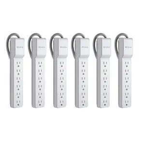 6-Outlet Power Strip Surge Protector w/Flat Rotating Plug, 6ft Cord Ideal for Personal Electronics, Small Appliances and More (1080 Joules), White, 6' - 6 Pack 6-Outlet Power Strip Surge Protector w/Flat Rotating Plug, 6ft Cord Ideal for Personal Electronics, Small Appliances and More (1080 Joules), White, 6' - 6 Pack