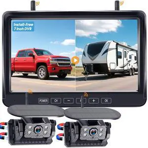 Dual RV Backup Camera Wireless with Magnetic Recording 1080P HD Solar Rear View Camera Install Free 7 Inch Touch Button Monitor No Delay Signal for Truck Trailer YWD 902 Dual RV Backup Camera Wireless with Magnetic Recording 1080P HD Solar Rear View Camera Install Free 7 Inch Touch Button Monitor No Delay Signal for Truck Trailer YWD 902