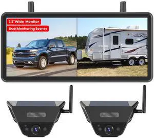 Solar Backup Camera Wireless for RVs and Trailers No Installation 7.2" HD 1080P Monitor,Dual Camera System, Strong Magnetic Scratch Proof Rear View Camera for Trucks, Campers, SUVs, and Cars Solar Backup Camera Wireless for RVs and Trailers No Installation 7.2" HD 1080P Monitor,Dual Camera System, Strong Magnetic Scratch Proof Rear View Camera for Trucks, Campers, SUVs, and Cars