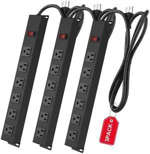 3Pack Metal Wall Mount Power Strip, Mountable Power Outlet with 6 AC Outlets, Aluminum Alloy Mount Power Socket with Switch, 6 FT SJT 3/C 14AWG Power Cord, 15A 125V 1875W (6AC) 3Pack Metal Wall Mount Power Strip, Mountable Power Outlet with 6 AC Outlets, Aluminum Alloy Mount Power Socket with Switch, 6 FT SJT 3/C 14AWG Power Cord, 15A 125V 1875W (6AC)