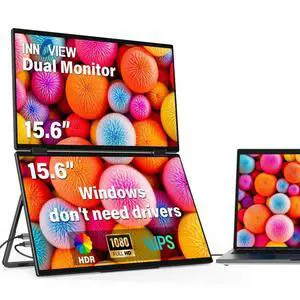 Dual Portable Monitor 15.6" 1920x1080 Dual Stacked Foldable Monitor | 315° Screen Adjustment | USB-C/HDMI Dual Screen Monitor for Laptop, Mac, Windows Dual Portable Monitor 15.6" 1920x1080 Dual Stacked Foldable Monitor | 315° Screen Adjustment | USB-C/HDMI Dual Screen Monitor for Laptop, Mac, Windows
