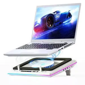 RGB Laptop Cooling Pad, White, Powerful Turbofan, Quiet Cooling, Touch Control, LCD Screen, Seal Foam, 15-19in Laptops RGB Laptop Cooling Pad, White, Powerful Turbofan, Quiet Cooling, Touch Control, LCD Screen, Seal Foam, 15-19in Laptops