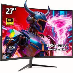 27 Inch Curved 280Hz Gaming Monitor, 1800R Curved Computer Gaming Monitor FHD 1080P, 4000:1, 120% sRGB, 1Ms GTG|FreeSync|HDR|Low Blue Light|HDMI DP| VESA Support 100x100mm(No Speakers) 27 Inch Curved 280Hz Gaming Monitor, 1800R Curved Computer Gaming Monitor FHD 1080P, 4000:1, 120% sRGB, 1Ms GTG|FreeSync|HDR|Low Blue Light|HDMI DP| VESA Support 100x100mm(No Speakers)