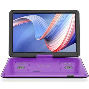 17.5" Portable DVD Player with 15.6" Large HD Screen, 6 Hours Rechargeable Battery, Support USB/SD Card/Sync TV and Multiple Disc Formats, High Volume Speaker, Purple 17.5" Portable DVD Player with 15.6" Large HD Screen, 6 Hours Rechargeable Battery, Support USB/SD Card/Sync TV and Multiple Disc Formats, High Volume Speaker, Purple