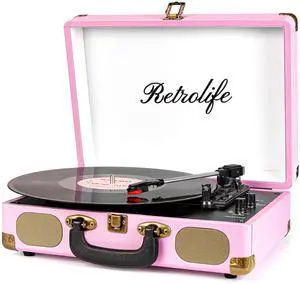 Vinyl Record Player 3 Speed Bluetooth Suitcase Portable Belt Driven Record Player with Built in Speakers RCA Line Out AUX in Headphone Jack Vintage Turntable Pink Vinyl Record Player 3 Speed Bluetooth Suitcase Portable Belt Driven Record Player with Built in Speakers RCA Line Out AUX in Headphone Jack Vintage Turntable Pink