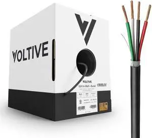 18/4 Low Voltage Wire, in-Wall CL3 & Direct Burial, Black, 500ft - 18AWG, 4 Conductors, Stranded Bare Copper, UL Listed - V-1213-1 18/4 Low Voltage Wire, in-Wall CL3 & Direct Burial, Black, 500ft - 18AWG, 4 Conductors, Stranded Bare Copper, UL Listed - V-1213-1