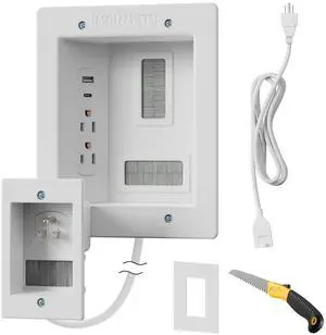 in-Wall TV Cable Management Kit Dual Power Outlet with Dual USB Ports, Male Wall Plug and 5ft External & 9ft Behind The Wall Cords, Hand Saw Safe Cable Management for TV in-Wall TV Cable Management Kit Dual Power Outlet with Dual USB Ports, Male Wall Plug and 5ft External & 9ft Behind The Wall Cords, Hand Saw Safe Cable Management for TV