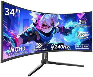 34 Inch Curved Gaming Monitor, 3440x1440 UltraWide WQHD 240Hz, 1ms, Adaptive-Sync, HDR Display, 1500R, Bezel-Free Design, Eye Care, VESA Mount, for Gaming, Work, Streaming, Coding, Home Office 34 Inch Curved Gaming Monitor, 3440x1440 UltraWide WQHD 240Hz, 1ms, Adaptive-Sync, HDR Display, 1500R, Bezel-Free Design, Eye Care, VESA Mount, for Gaming, Work, Streaming, Coding, Home Office