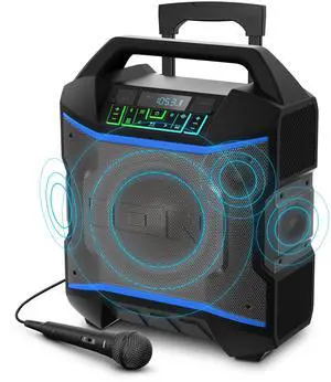 Block Rocker - Portable Bluetooth Outdoor Party Speaker with Karaoke Microphone, Battery, 4 Speakers, Radio, USB Port, App, Water-Resistant, 120W Block Rocker - Portable Bluetooth Outdoor Party Speaker with Karaoke Microphone, Battery, 4 Speakers, Radio, USB Port, App, Water-Resistant, 120W