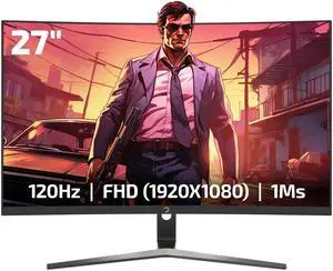 F20 27 Inch Curved Gaming Monitor, 120Hz 1080p Display, 1ms Response Time, AMD FreeSync, HDR Support, 125% sRGB, RGB Backlight, Dual Speakers, Zero Frame Design, HDMI and VGA Inputs, 1500R F20 27 Inch Curved Gaming Monitor, 120Hz 1080p Display, 1ms Response Time, AMD FreeSync, HDR Support, 125% sRGB, RGB Backlight, Dual Speakers, Zero Frame Design, HDMI and VGA Inputs, 1500R