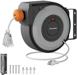Retractable Extension Cord Reel, 70 FT Heavy Duty 14AWG/3C SJTOW Power Cord, Lighted Triple Outlets, Adjustable Stopper, Ceiling & Wall Mount, ETL Listed Retractable Extension Cord Reel, 70 FT Heavy Duty 14AWG/3C SJTOW Power Cord, Lighted Triple Outlets, Adjustable Stopper, Ceiling & Wall Mount, ETL Listed