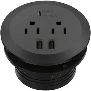Desktop Power Grommet with 65W PD Fast Charging USB C, GaN Desk Grommet for MacBook, 2 USB-A Ports and Duplex Receptacles, 3 Diameter Power Grommet, TTRP48APD60-BK, Black Desktop Power Grommet with 65W PD Fast Charging USB C, GaN Desk Grommet for MacBook, 2 USB-A Ports and Duplex Receptacles, 3 Diameter Power Grommet, TTRP48APD60-BK, Black