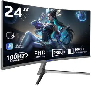 24 Inch Curved Gaming Monitor, 100HZ MPRT 3ms, FHD 1080P Computer Monitor FreeSync 99% sRGB HDR, for Home Office Gaming Visual Experience for Work, Gaming 24 Inch Curved Gaming Monitor, 100HZ MPRT 3ms, FHD 1080P Computer Monitor FreeSync 99% sRGB HDR, for Home Office Gaming Visual Experience for Work, Gaming