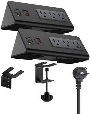 Power charge station edge clamp mount with USB-C portsTabletop Surge Protector Desk Clamp Power Sockets with 3 AC Outlets and 4 Fast Charging USB Ports for Home Office Hotel and Dormitory (Black-2pcs) Power charge station edge clamp mount with USB-C portsTabletop Surge Protector Desk Clamp Power Sockets with 3 AC Outlets and 4 Fast Charging USB Ports for Home Office Hotel and Dormitory (Black-2pcs)