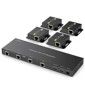 HDMI Extender Splitter 1x4 HDMI Over Ethernet Splitter 4K30Hz Up to 165ft-1080P Up to 196ft with EDID, HDMI Loop Out Black HDMI Extender Splitter 1x4 HDMI Over Ethernet Splitter 4K30Hz Up to 165ft-1080P Up to 196ft with EDID, HDMI Loop Out Black