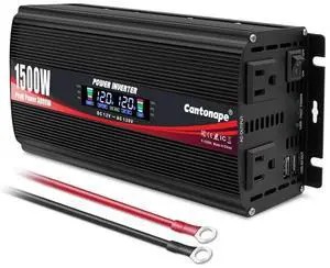 1500W Power Inverter 12V to 110V/120V Car Charger Converter with LCD Display, 3.1A Dual USB Ports 2 AC Outlets Car Adapter for RV, Truck, Solar, Off-Grid, Vehicle Black 1500W Power Inverter 12V to 110V/120V Car Charger Converter with LCD Display, 3.1A Dual USB Ports 2 AC Outlets Car Adapter for RV, Truck, Solar, Off-Grid, Vehicle Black