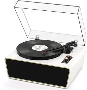 Full Size Vinyl Record Player, 3-Speed Bluetooth Turntable with Ruby Stylus, Adjustable Counterweight, Built-in 4 Stereo Speakers, PC Recording, Hi-Fi Belt-Drive with Auto Stop White Full Size Vinyl Record Player, 3-Speed Bluetooth Turntable with Ruby Stylus, Adjustable Counterweight, Built-in 4 Stereo Speakers, PC Recording, Hi-Fi Belt-Drive with Auto Stop White